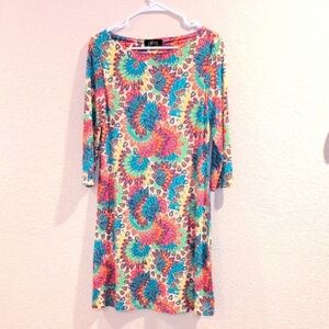 LBISSE Dress,3/4 Sleeves, Size Small,Made In Turkey, Floral And Colorful.